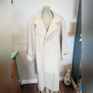 Vintage 80s Jonathan Christopher Full Length Ivory  Wool Trench Coat Over Size